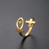 Cazador Christian Jesus Fish Cross Open Rings for Women Stainless Steel Adjustable Finger Rings Jewelry Birthday Protection Gift