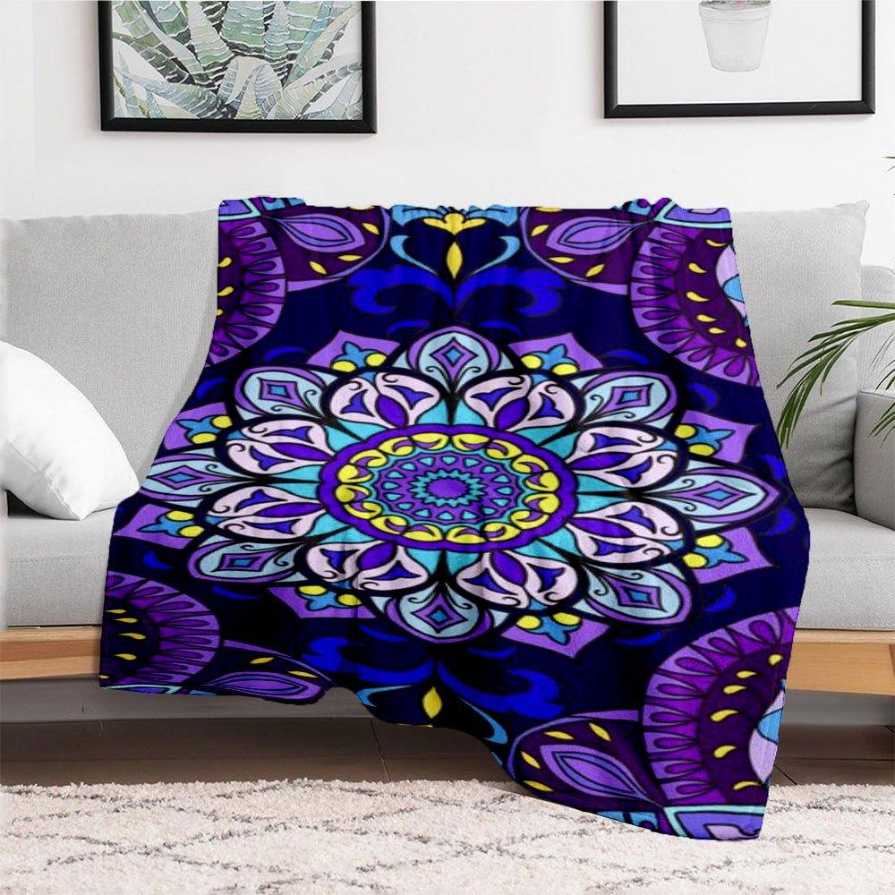 "Vibrant Mandala Patterned Fabric - Bohemian Style Decorative Material"Blanket Flannel Throw Blanket for Sofa, Bed, Travel, Camping, Office,