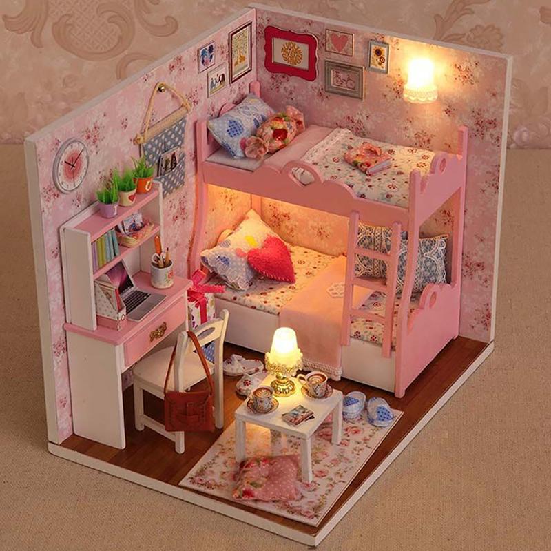 Wooden Mini Miniature Doll House DIY Small House Kit Production Room Princess Toys Home Bedroom Decoration with Furniture Gifts