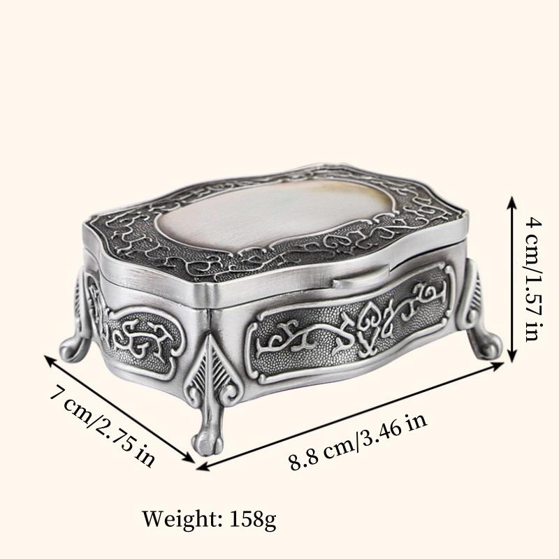 

Jewelry Storage Box Ancient Silver Organizer Square Shape Alloy Storage Jar Earrings Ring Unique Gift for Family Dresser Display 3.46 in