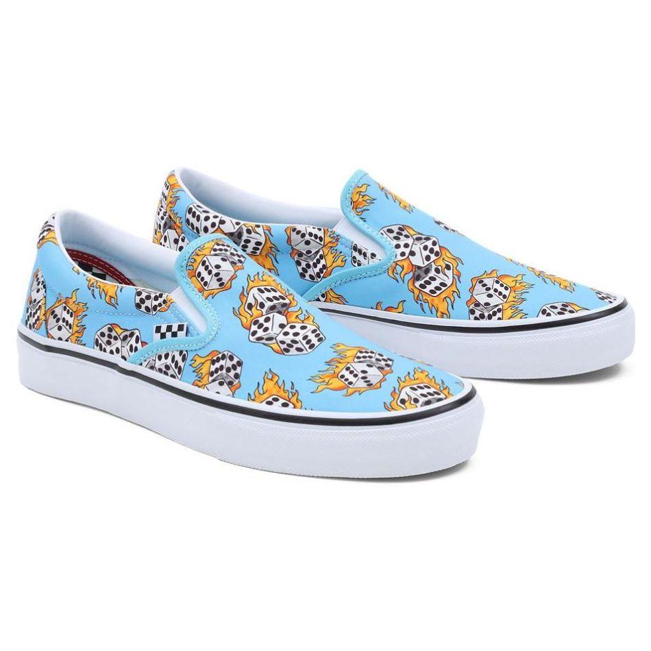 Vans Skate Slip-On Modrý Plamen Kostky Unisex Tenisky Synth-Modrá VN0A5FCABM6