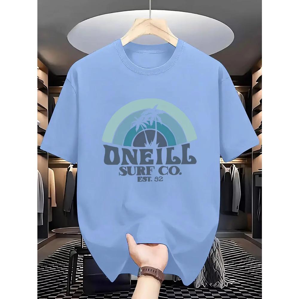 Men's summer 100 cotton fashionable casual sports loose fit plus palm tree pattern printed round neck short sleeved T-shirt top