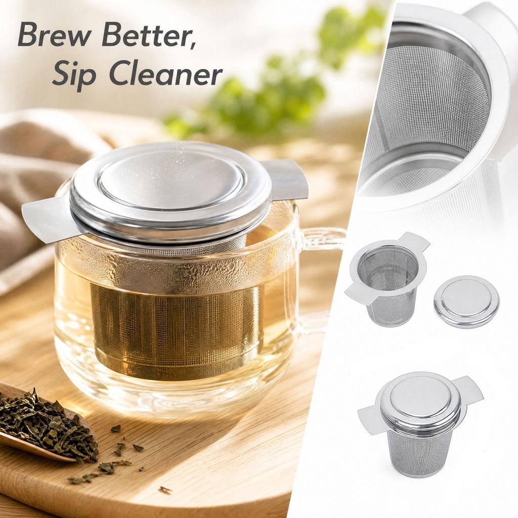 Stainless Tea Infuser with Lid and Two Handles, Loose Leaf Tea Strainer for Teapot or Cup