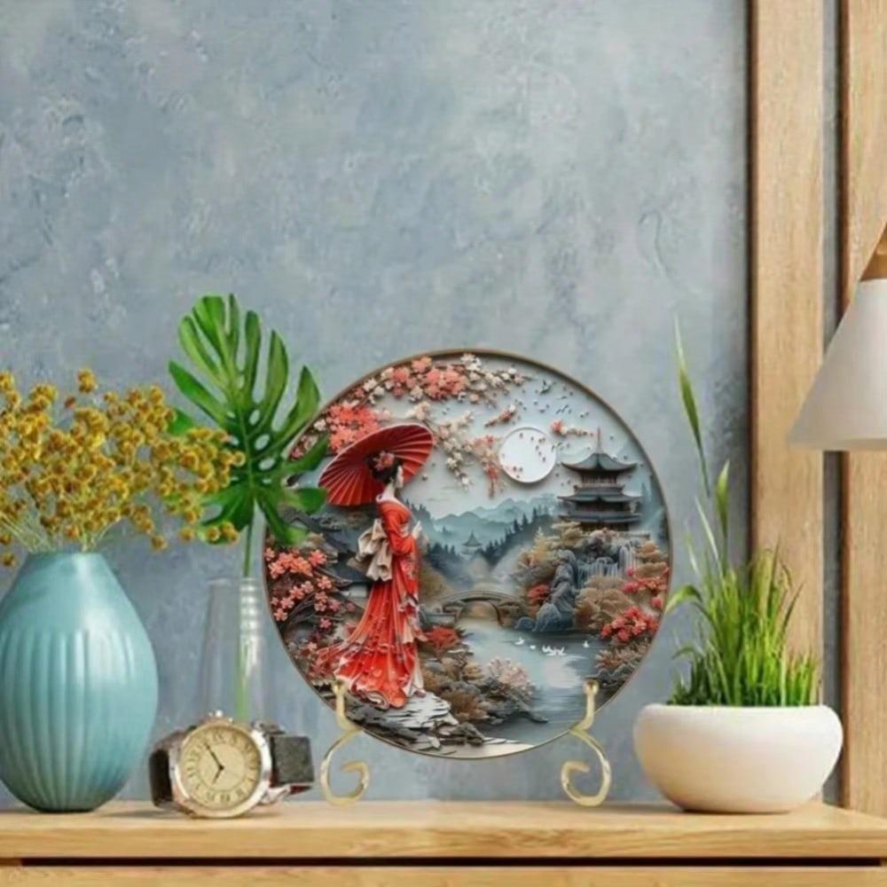 Metall Wandkunst Elegante Kimono Frau Rundes Schild Büro Wohnkultur Halloween Geschenk