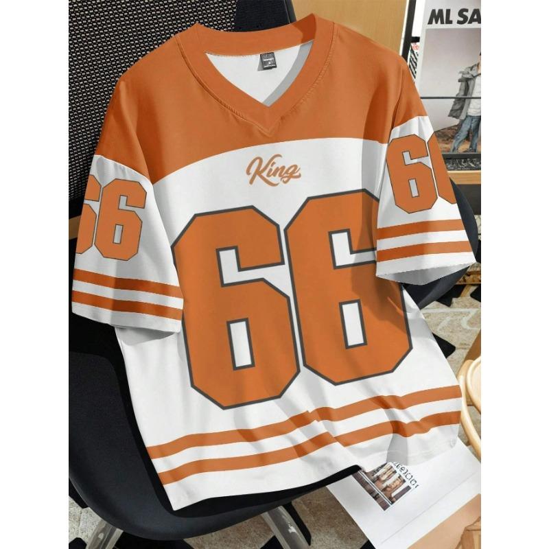 2025 Summer New Men's 66 Letter King Printed T-shirt Men's Short Sleeve Sportswear Football T-shirt Vintage T-shirt Men's Clothi