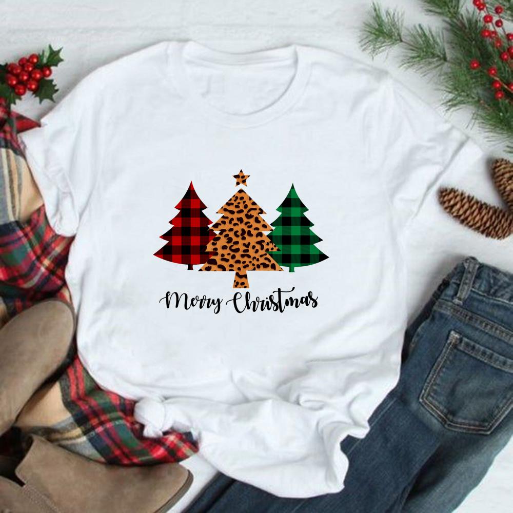 Christmas Tree Graphic Tees Women Short Sleeve Harajuku T Shirt Tumblr Female Xmas Party Festival