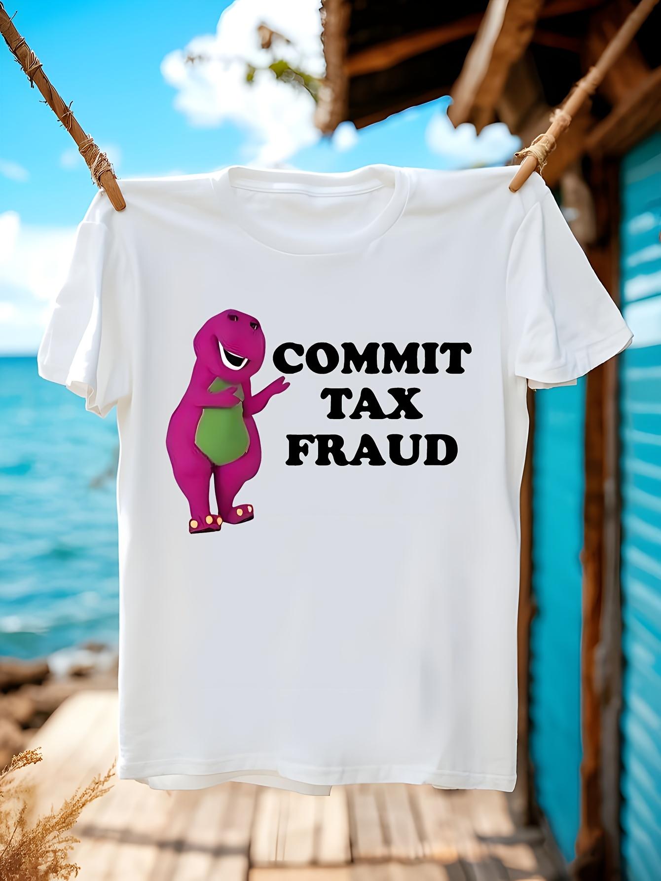 Funny Barney Commit Tax Fraud Tshirt White Tee with Purpl... M