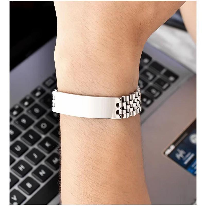 Mens Geometric Blank Titanium Steel Bracelet With Engraving Space Gold Black Tone Fashion OL Style Business Gift