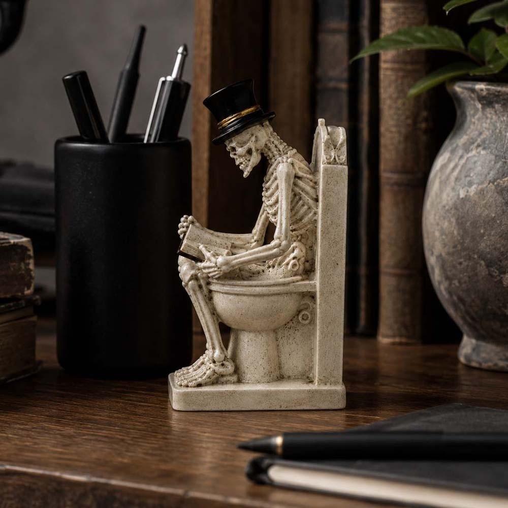 Durable Resin Toilet Skeleton Statue Vintage Style Halloween Desktop Sculpture Living Room