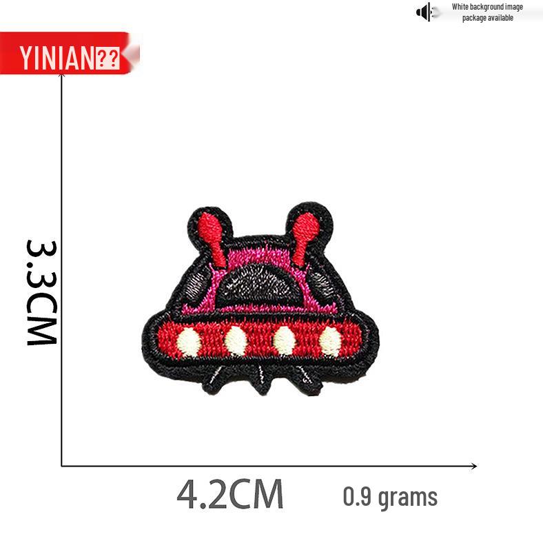Yi Nian Astronaut Cartoon Embroidery Patch Set: Rocket, Planet, and Badge Decorations.