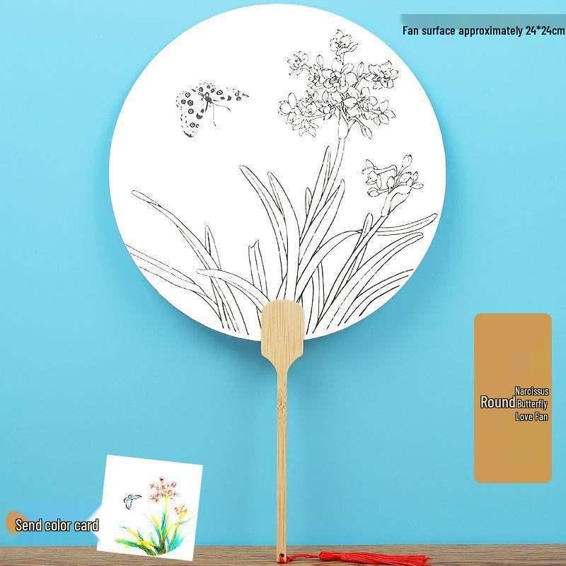 Double-Sided Thickened Xuan Paper Round Fan for Watercolor, Calligraphy, and Handwriting - Ancient Style Intangible Cultural Heritage Palace Fan.