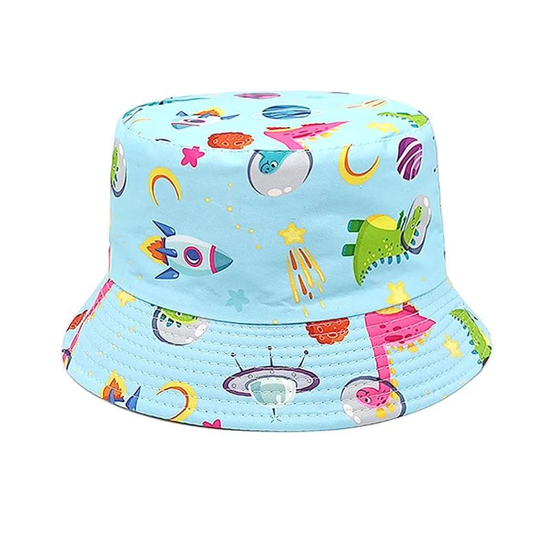 Frühlings- und Sommer-Polyester-Cartoon-Dinosaurier-Print-Eimerhut Outdoor-Reise-Sonnenhut für Jungen und Mädchen 99