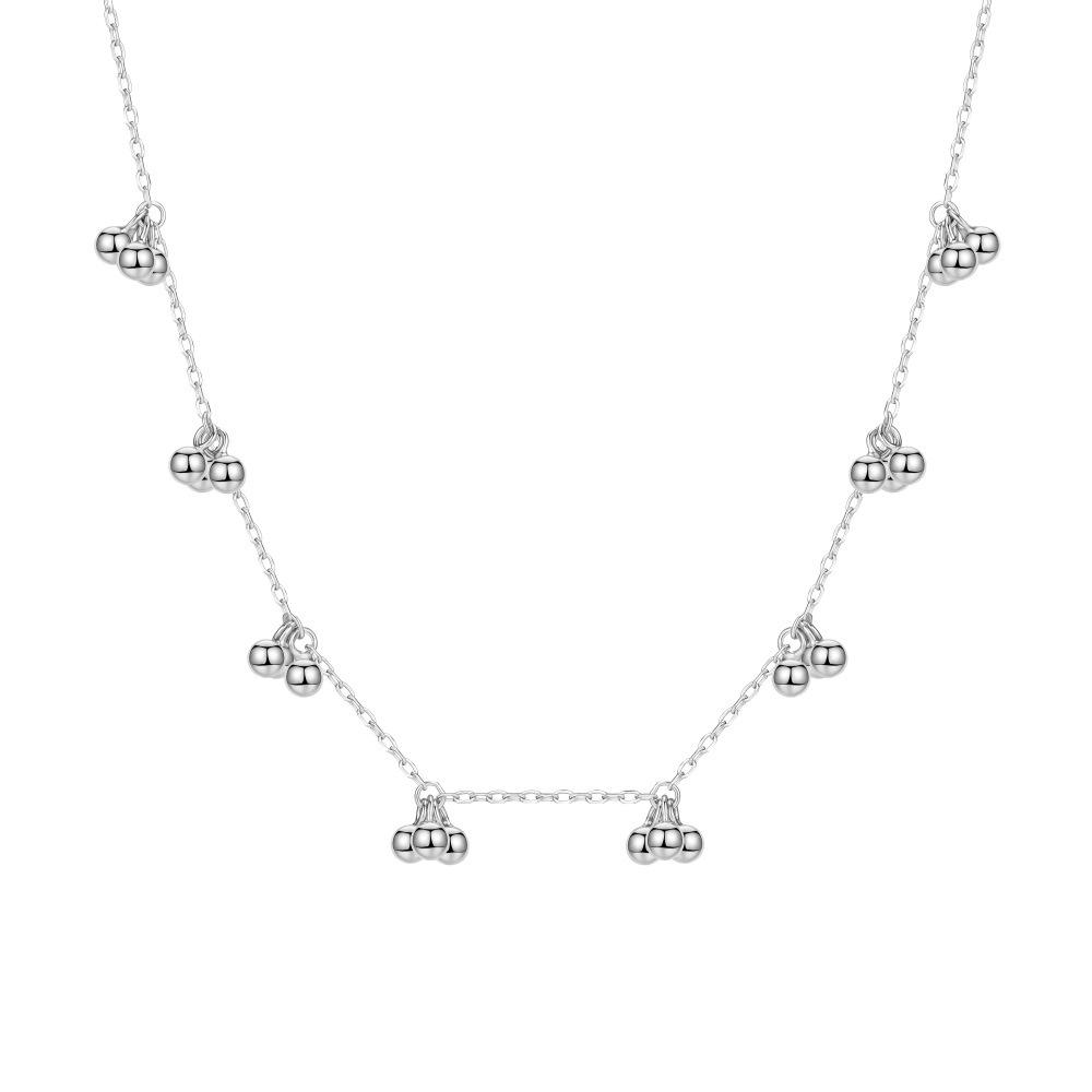 Women s S925 Sterling Silver Cherry Bead Cross Necklace 925 Silver