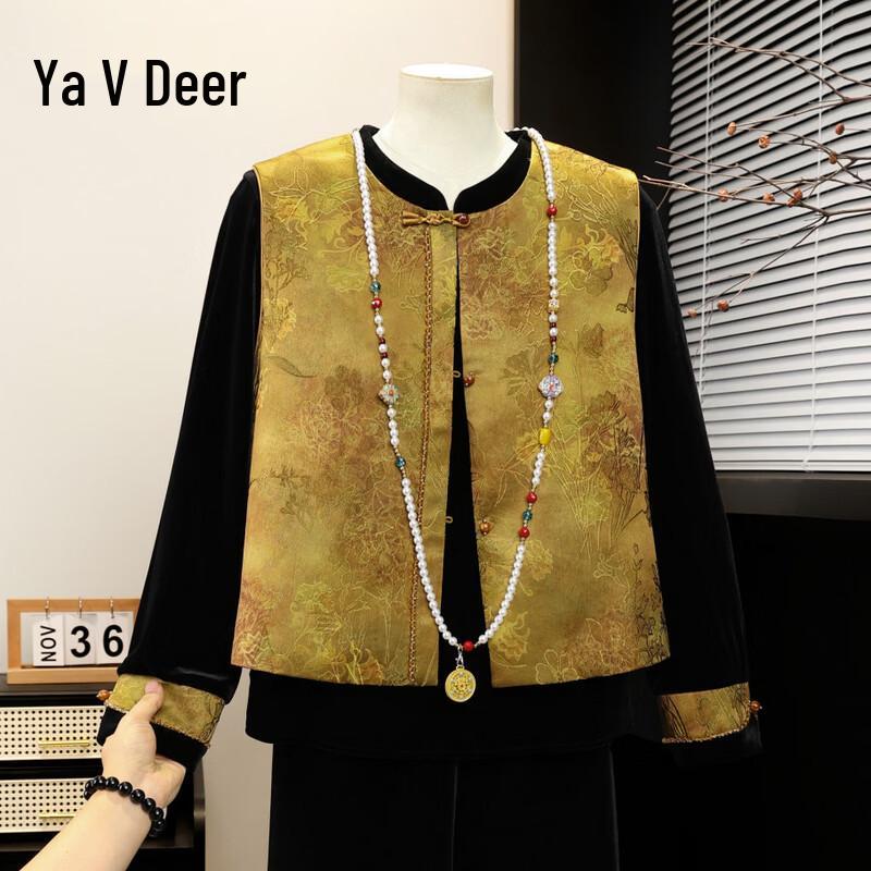 Yalu New Chinese Style Gold Velvet Three-Piece Set for Middle-Aged Women XL