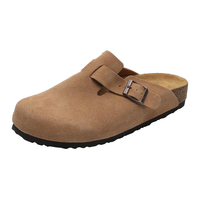 BK Čisté Originálne Kožené Unisex Drevené Šľapky s Hrúbkou Korkovou Podrážkou, Ležérne Papuče s Otvorenou Špičkou