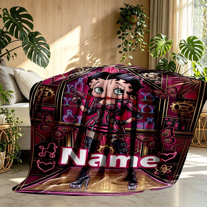 Custom Name Personalized Betty Boop Print Blanket, Home Decor, Bedroom, Sofa, Camping, Couch, Gifts for Birthday Christmas