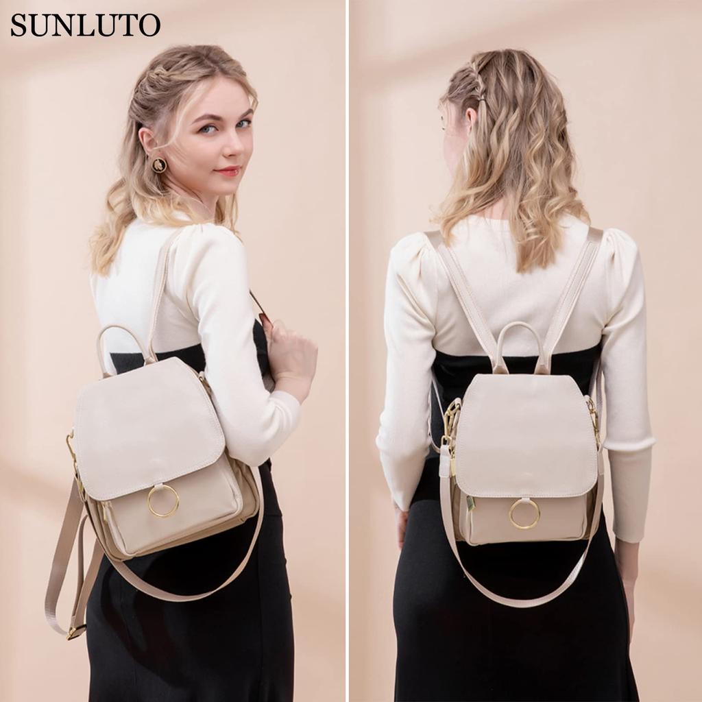 Rucksack Shoulder Mini 8 Large Oxford PU Beige [SUNLUTO] Women's Bag, Small, Cute, 3-Way Bag, Stylish, Simple, Pockets, Capacity, Backpack,