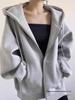 Solid Color Women's Hooded Fleece-Lined Cardigan Jacket - American Retro Lazy Style for 2025 Autumn/Winter