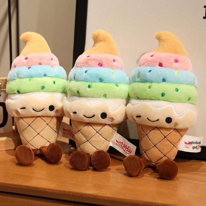 Rainbow Ice Cream Plush Pillow Toy for Kids - Cute Cone Doll for Comfort and Birthday Gifts