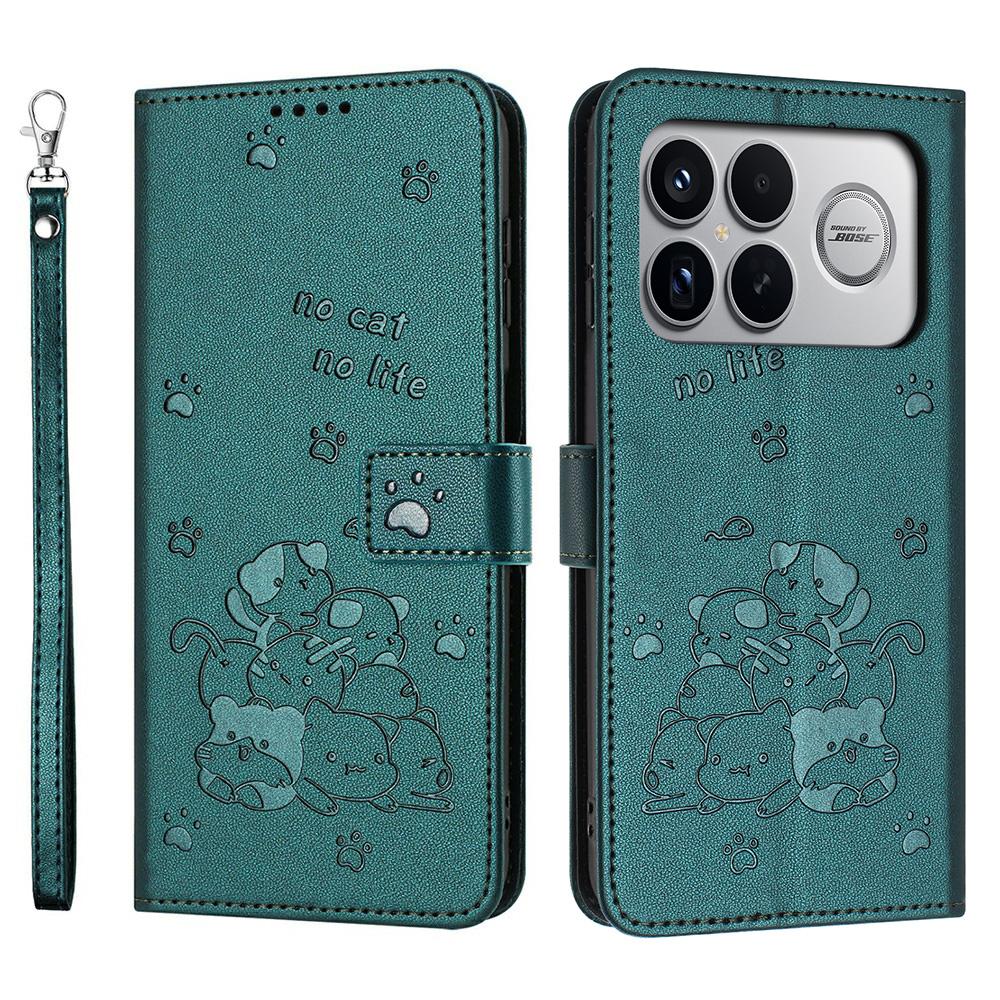 For Xiaomi Poco F8 Ultra/Redmi K90 Pro Max 5G Wallet Case Cats Imprint Leather Phone Cover with Strap