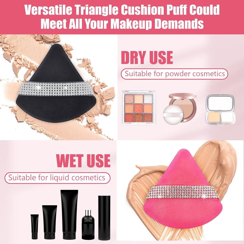 6pcs Diamond Triangle Powder Puff- Face Soft Makeup Puff -Setting Powder Puff for Loose Powder Body Powder Wet Dry Cosmetic,