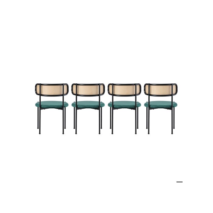 Chaises De Salle À Manger - MUVOE - Lot De 4 - Velours Vert - Dossier En Rotin - Pieds En Métal