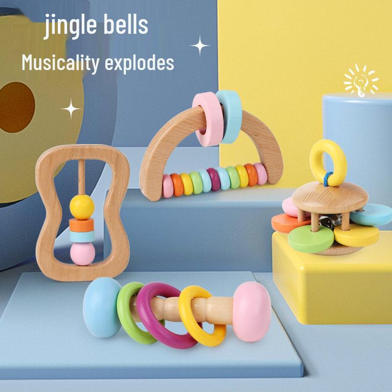 Wooden Rattle Set: Four Orff Instruments for Infants & Toddlers—Handheld Soothing & Grasping Early Education Toys