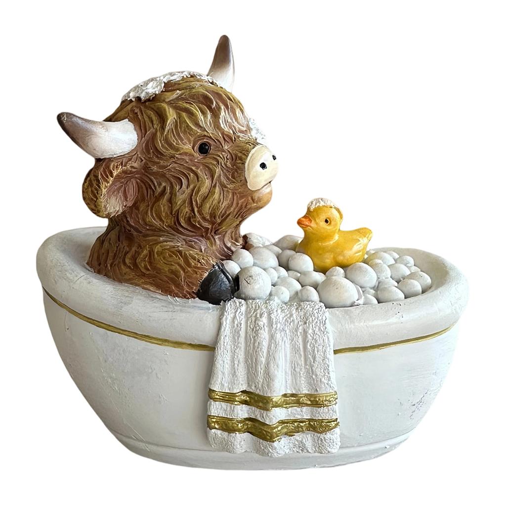 Cow Bathroom Decor,Cow Gifts For Women, Cow Figurine With Bathtub/Toilet/Tissue, Xmas Rustic Resin Ornaments For Kitchen Home Table Decoration