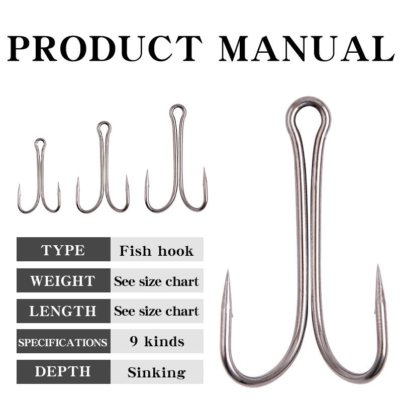 50-Pack Double Frog Hooks with Barbs - Anti-Snag Chicken Claw Artificial Bait for Fishing