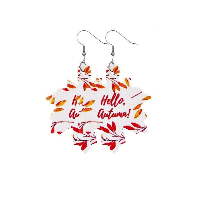 Fall Thanksgiving Earrings Leather Pumpkin Leaf Shape Leather Earrings