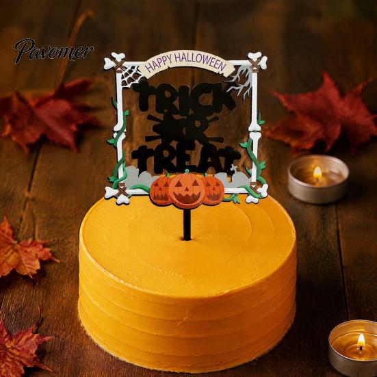 Halloween Theme Cupcake Picks Cake Topper, Acrylic Castle Bat Skull Decoration for Party, Haunted House Toppers Spooky Birthday Insert with