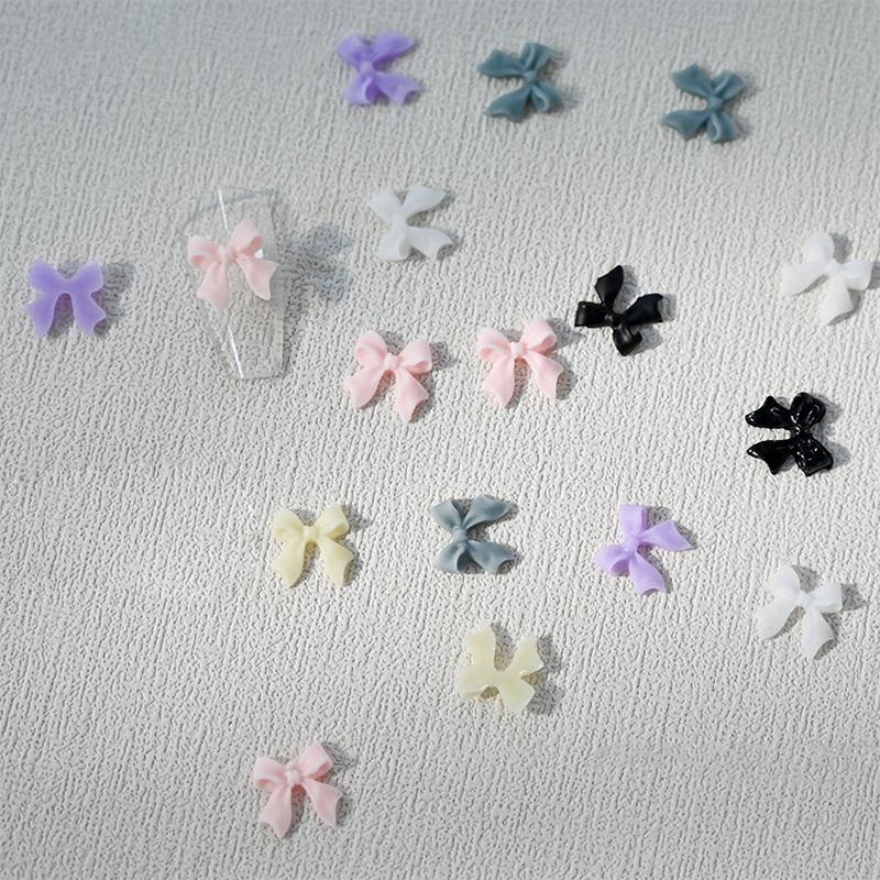 30Pcs/1Box White Ribbon Resin Bowknot Nail Charm Parts 3D Ribbon Nail Art Decoration Accessories Diy Manicure Design