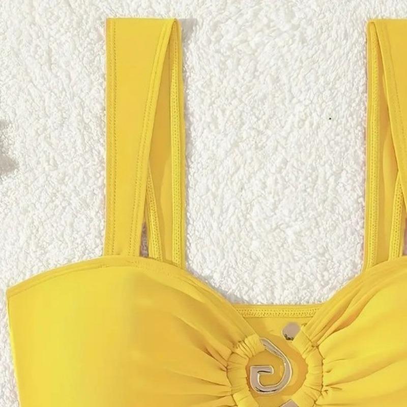 Women's Ring Bikini Set Wide Strap High Cut Two Piece Swimsuit