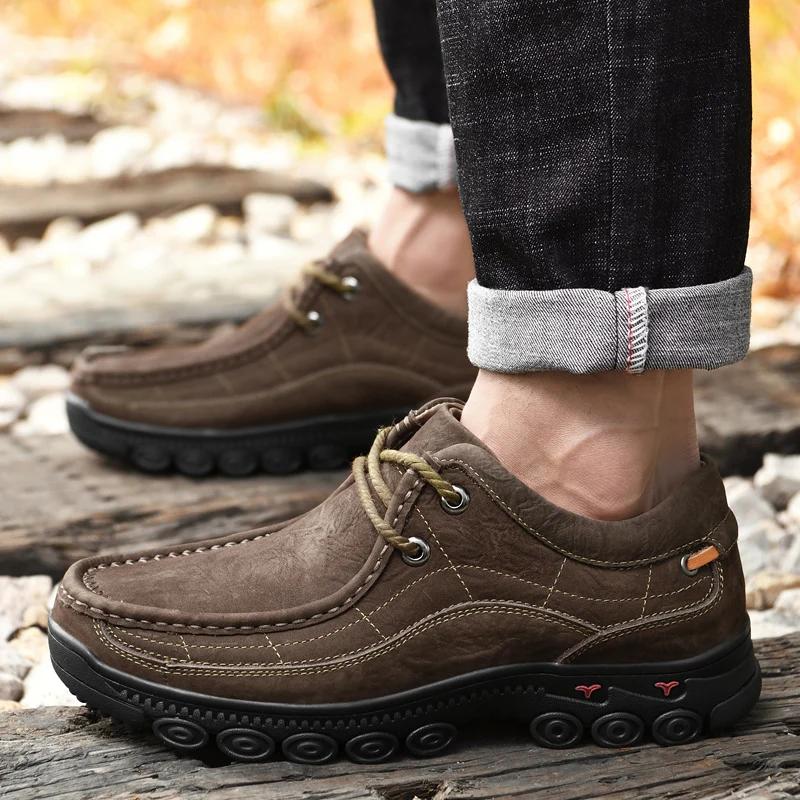Handmade Casual Walking Shoes Walking Climbing Men's Footwear Non-Slip Hiking Shoes Outdoor Camping Men Genuine Leather Sneakers