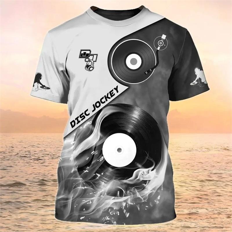 DJ Singer Graphic 3D Printed Top Fashionable Casual Short Sleeved Men's T-shirts - Soft Medium Stretch Polyester Fabric Summer Relaxed Fit Clothing