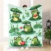 Coperta Ranocchia Carina Ranocchie Cartone Animato Con Ombrelli E Cuori Design Foglia di Giglio Verde Morbido Pile Plaid Accogliente Decorazione Stanza Bambini Idea Regalo