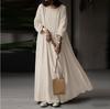 Spring Autumn Women's Vintage Solid Long Dress Women's Sundress  Casual Long Sleeve Pleated Vestidos Retro Long Loose Dress