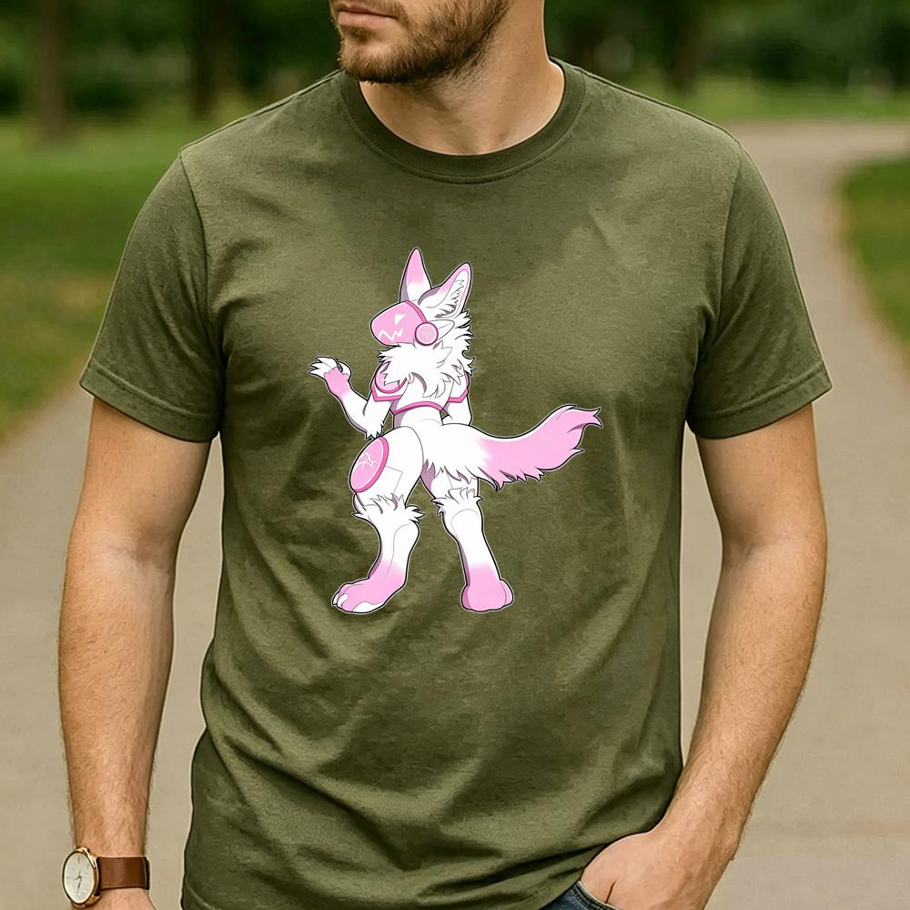 Pink White Gradient Full Body Protogen Graphic T Shirt Unisex Crew Neck Short Sleeve Fandom Fan Holiday Gift Top