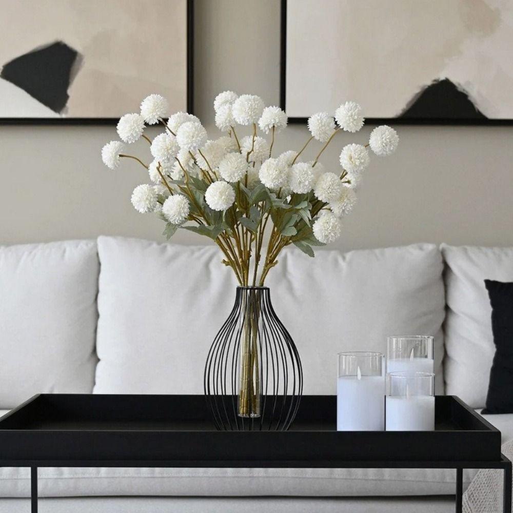 Pompon Chrysanthemum Artificial Silk Flowers 5 Heads Design Bridal Bouquet Dandelion Flower Ball Artificial Silk