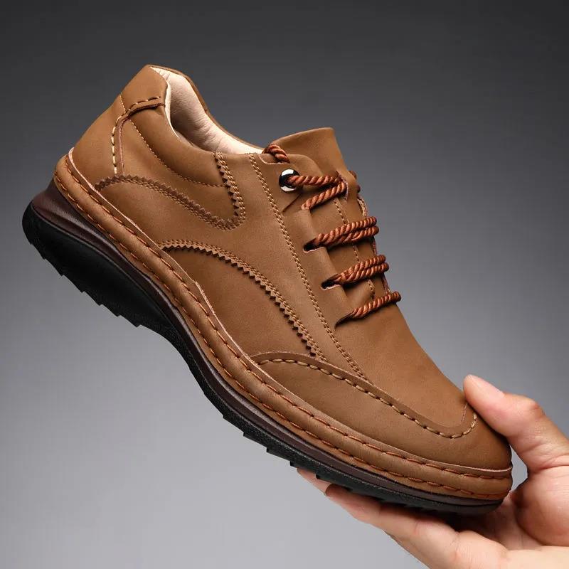 Fashion Luxury Brand Mens Casual Shoes  Leather Men Business Flat Top Quality Male Oxford Shoes Handmade Breathable Walking Shoes