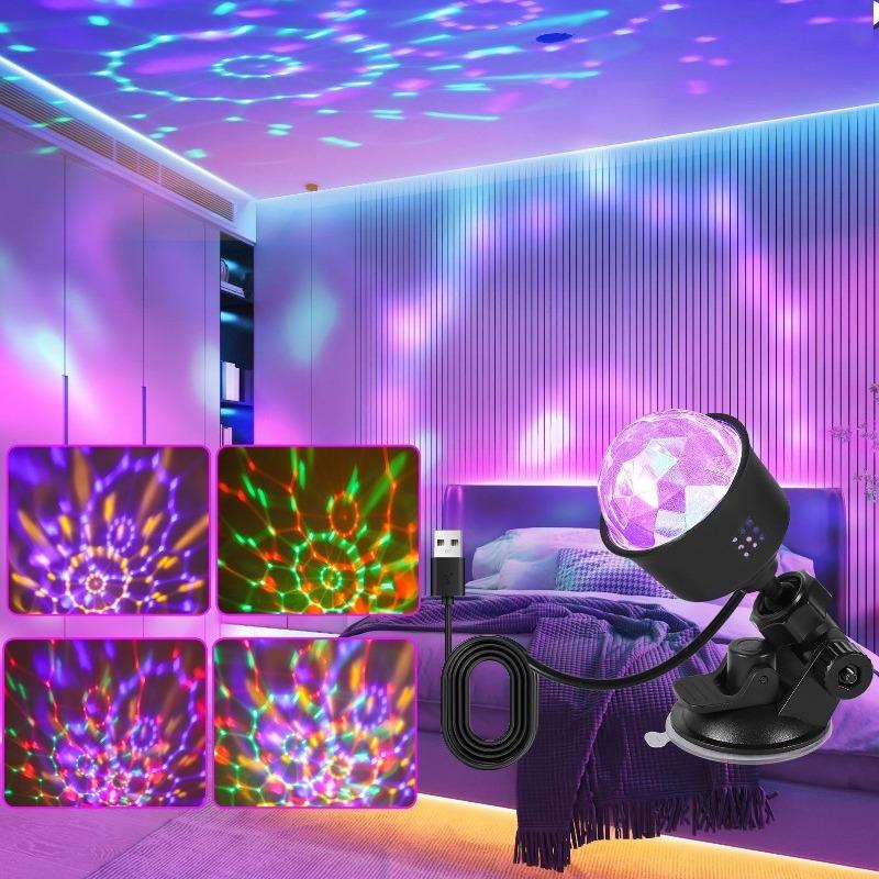 RGB Sound Activated LED Disco Ball Light with Remote Control Rotating DJ Stage Lamp for Home Car Party Club Christmas Decoration