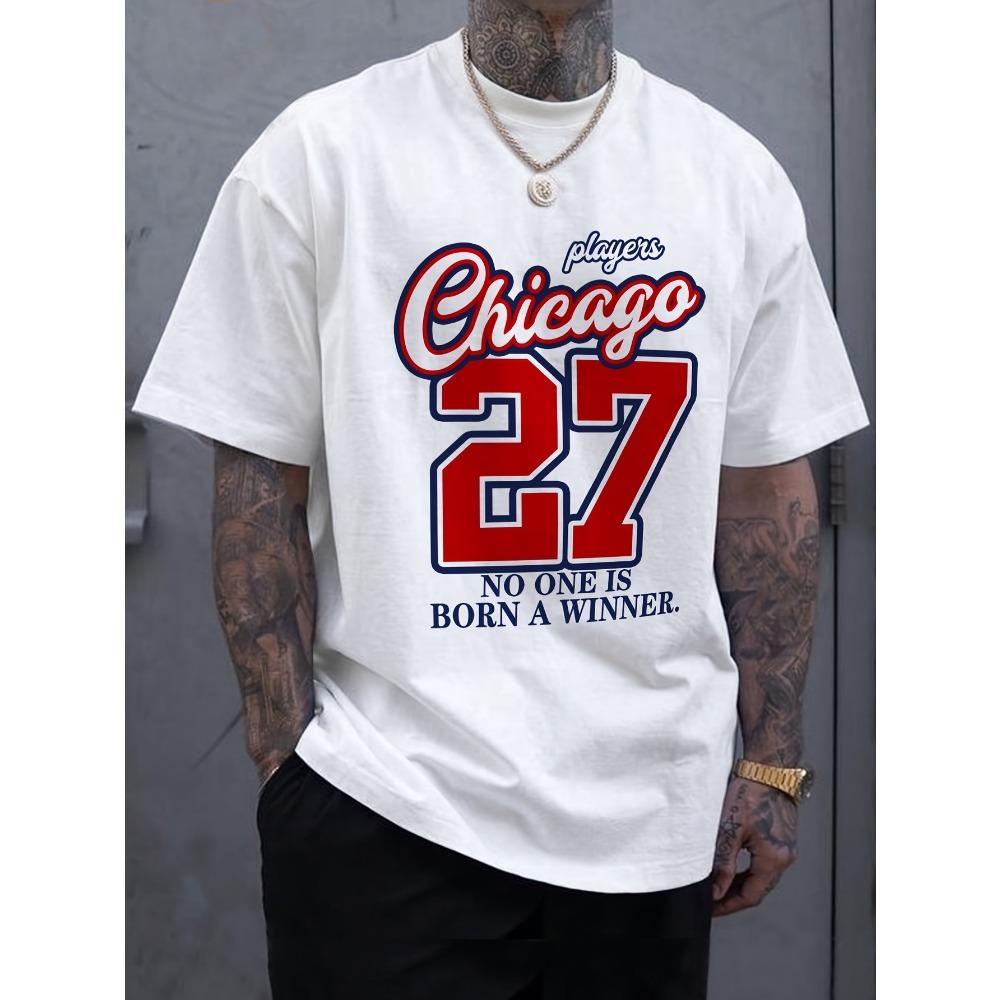 

Мужская летняя свободная повседневная футболка с коротким рукавом и круглым вырезом с принтом Chicago 27, удобный эластичный топ для улицы 6XL