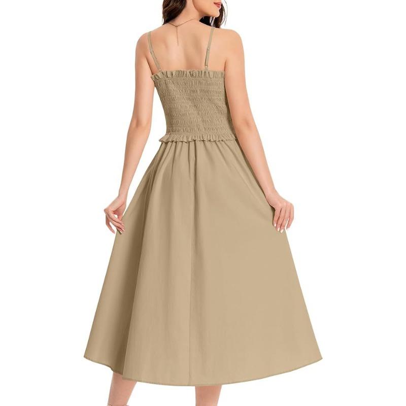 YYFS Women's Fashion Summer Spring Solid Color Print Sleeveless Suspenders High Waist Casual Dresses