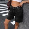 Women High Waist Denim Shorts with Raw Hem Five Pocket Design Zipper Fly Casual Relaxed Fit Jean Shorts for Everyday Wear