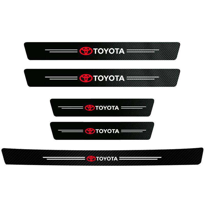 Car Door Sill Scuff Plate Decor Carbon Fiber Stickers Tire Valve For Toyota GR Corolla Yaris Aygo Prius RAV4 Crown Camry Auris