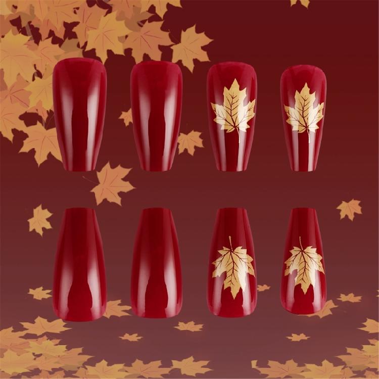24Pcs Fall Thanksgiving Press On Nails Short Square Maple Leaves False Nails Acrylic Manicure Decorations For Women