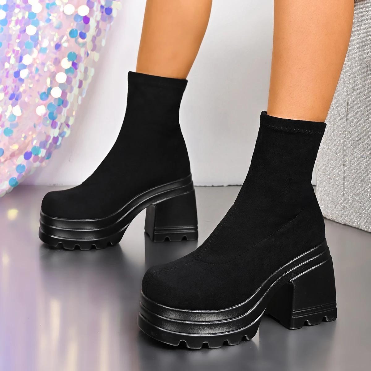 

Women s Boots Square Heel 4.5cm Waterproof Platform One Kick Shoes Women Dress 10.5cm Heel High Concise New Zapatillas De Mujer 42 чорний