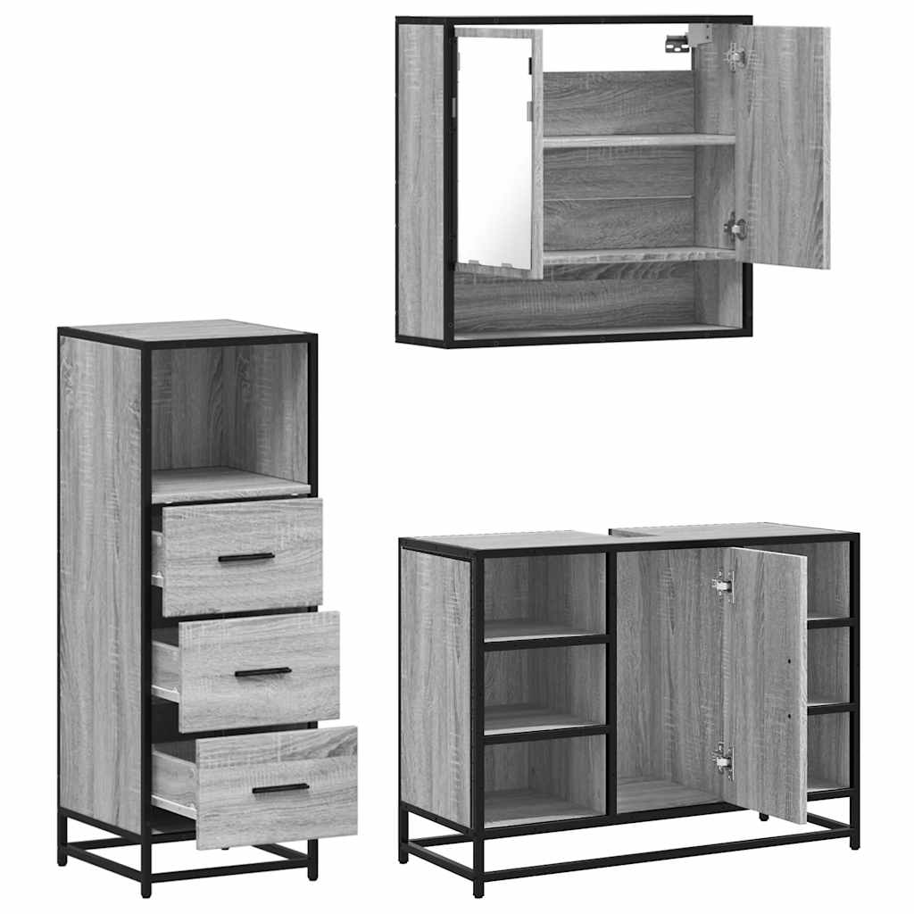 3 piece bathroom furniture set gray Sonoma wood based material