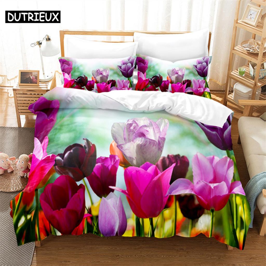 Tulip Duvet Cover Set Double bed 200x200cm 3D Flower Quilt Cover 220x240 King Bedding Sets Twin Size 3PCS 2PCS Single 140x210