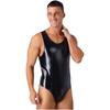 Mens Glossy Patchwork Sleeveless Bulge Pouch Back Zipper One Piece Bodysuit
